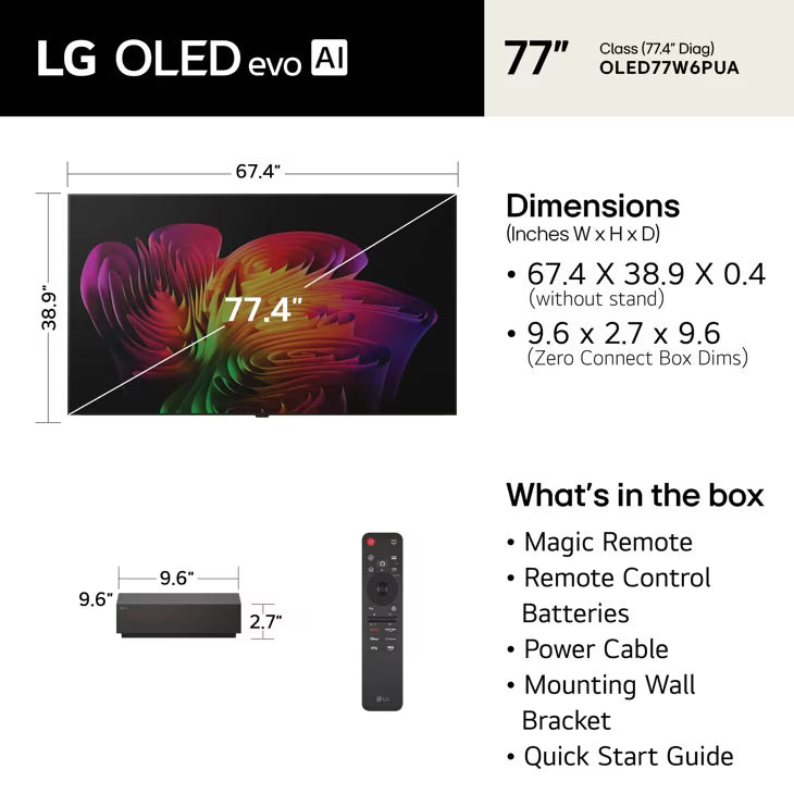 77 Inch Class LG OLED evo AI W6 4K Smart TV 2026 with Wallpaper Design and Supplied Flush Wall Mount