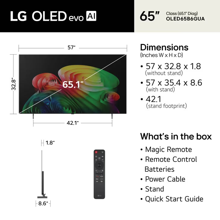 65 Inch Class LG OLED AI B6 4K Smart TV 2026