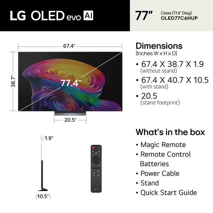 77 Inch Class LG OLED evo AI C6H 4K Smart TV 2026